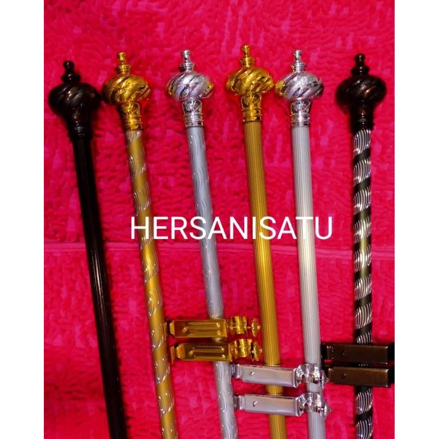 Grandfather- Besi Gorden 1 Meter Full Set Batang Hordeng Pintu Jendela Kayu Dipasang Di Dinding Kama