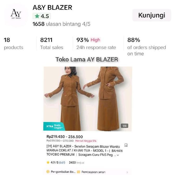 (BEST SELLER) [01] A&Y Blazer Baju Seragam PDH Guru / PNS Wanita Warna Khaki Tua & Khaki Muda BAHAN 