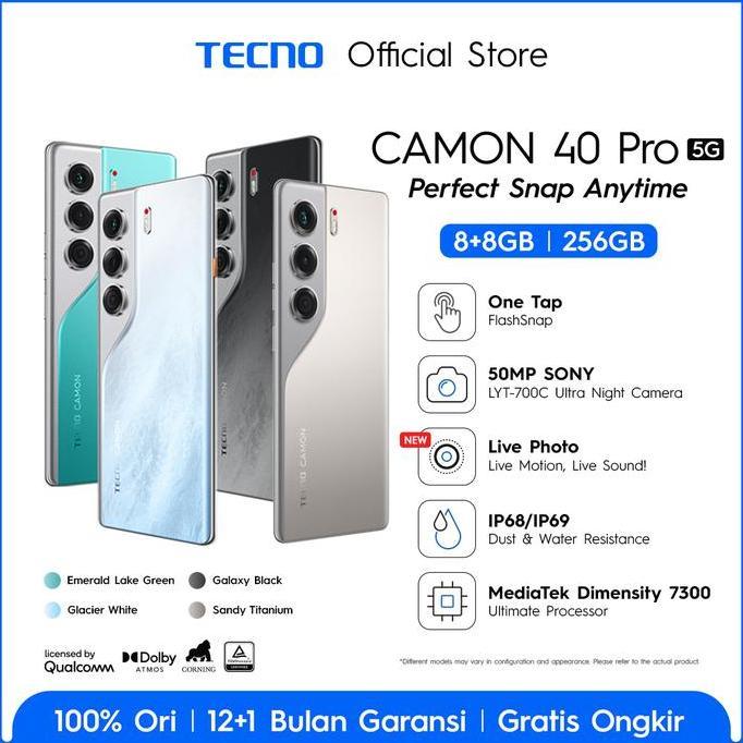 Gasskirim- [Flashsnap Pro] Tecno Camon 40 Pro 5G - 8+8Gb*/256Gb, Mediatek D7300 Ultimate, 6.78 Fhd+1