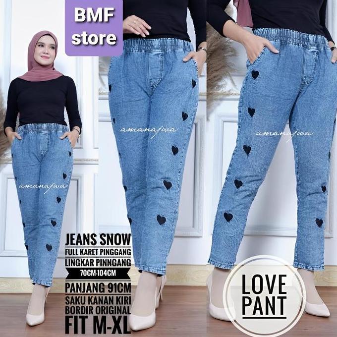 Terbaru Celana Wanita Baggy Jeans Love Bordir Asli Slim-Fitting