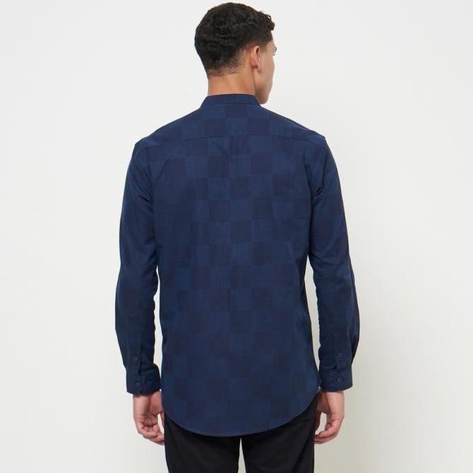 Promo Vanfive Kemeja Koko Pria Kotak Kotak Shanghai Lengan Panjang Zaid Navy