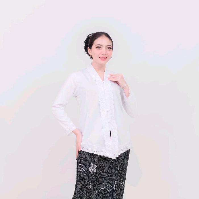 Baju Atasan Kebaya Encim Remaja&Dewasa Sma Seragam Kancing Renda Putih Wanita Panjang Dress Kerah