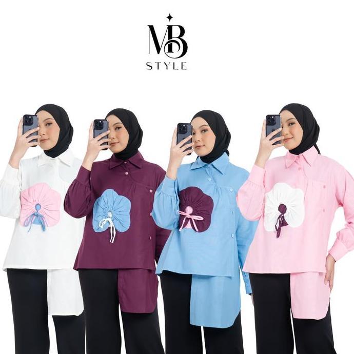Harga Miring Mib Flower Shirt - Kemeja Panjang Linen Model Unik Wanita - Kemeja Atasan Blouse Katun 