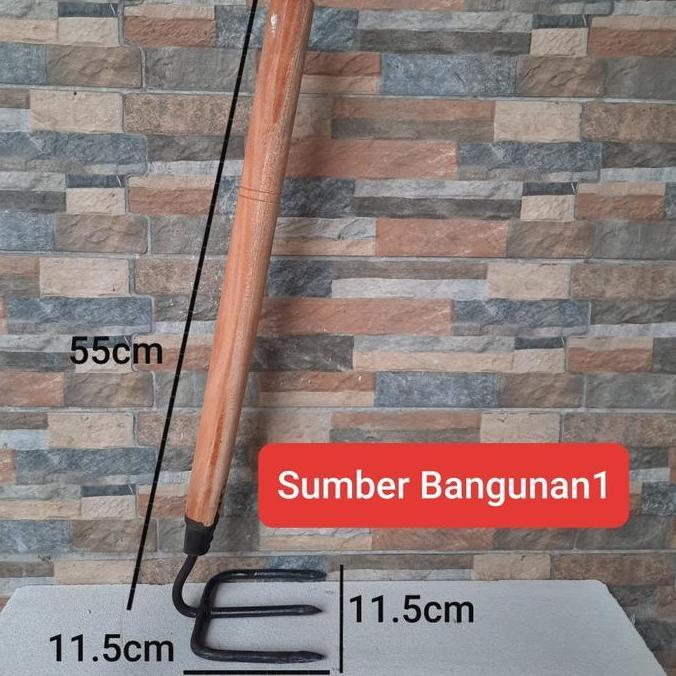 Garpu tanah mini garukan sampah kecil besi gagang kayu tanaman taman