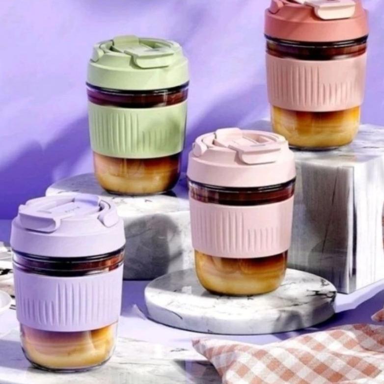 Gelas Kopi + Box Aesthetic Gelas Kopi Anti Tumpah + Sedotan Terlaris