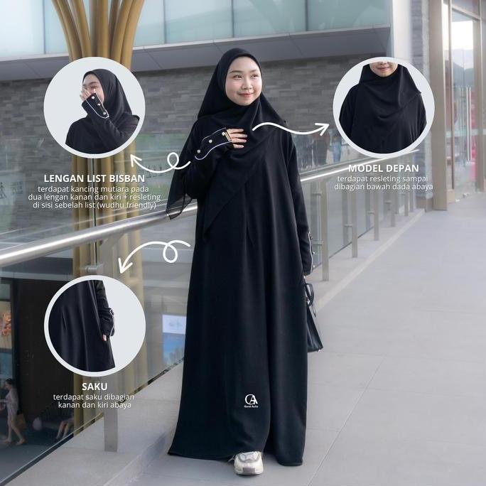 Murah Gerai Aulia Abaya Marwa Jetblack Gamis Remaja Muslim Wanita Lengan Kancing Mutiara Mewah Bahan