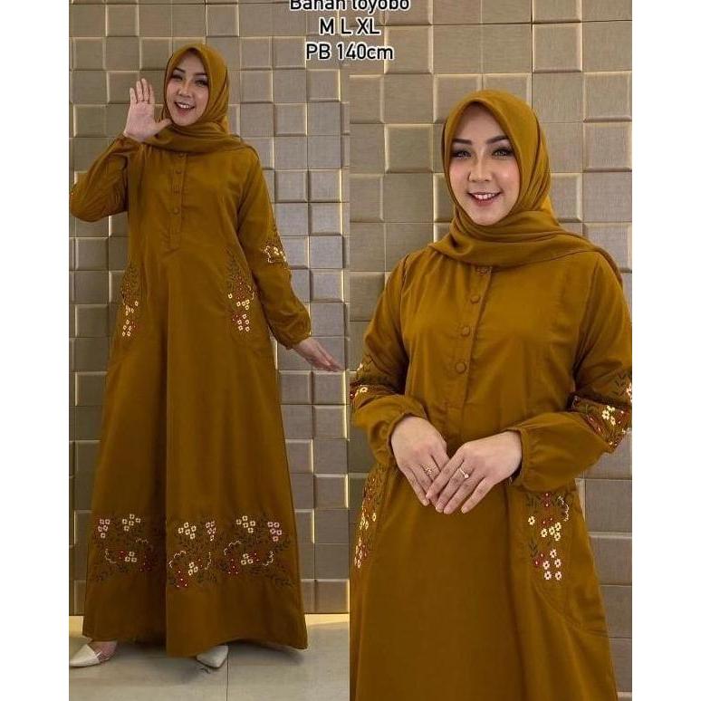 Promo Gamis Bordir Terlaris Dan Terbaru Bahan Katun Toyobo Simple Kantong Lembut