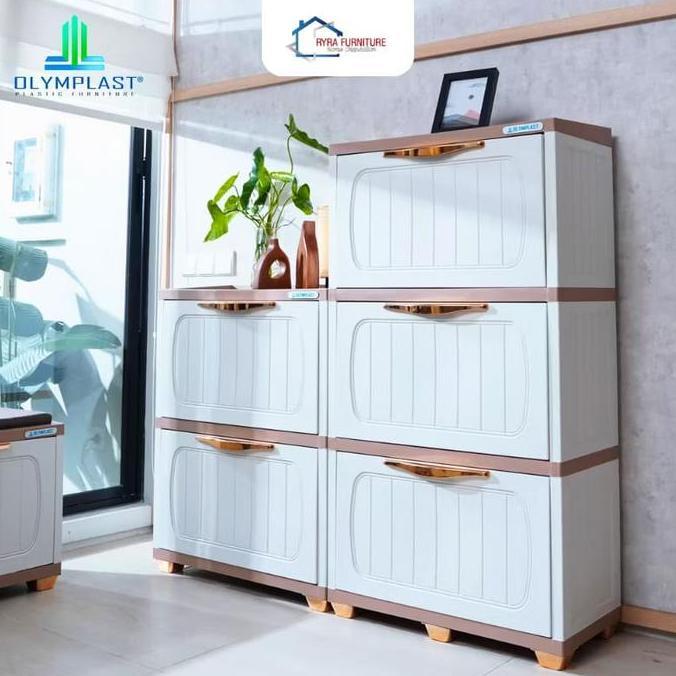 Olymplast RAK SEPATU OLYMPAST SRO 3 SW Lemari Sepatu Minimalist Modern 2 Pintu Swing 4 Susun Rak Top