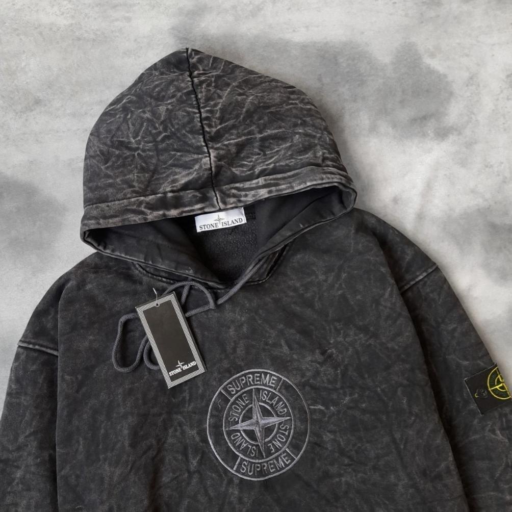 PREMIUM JAKET HOODIE STONE ISLAND X SUPREME BORDIR FULL LABLE AND TAGG EMBOS FREE TOTEBAGG