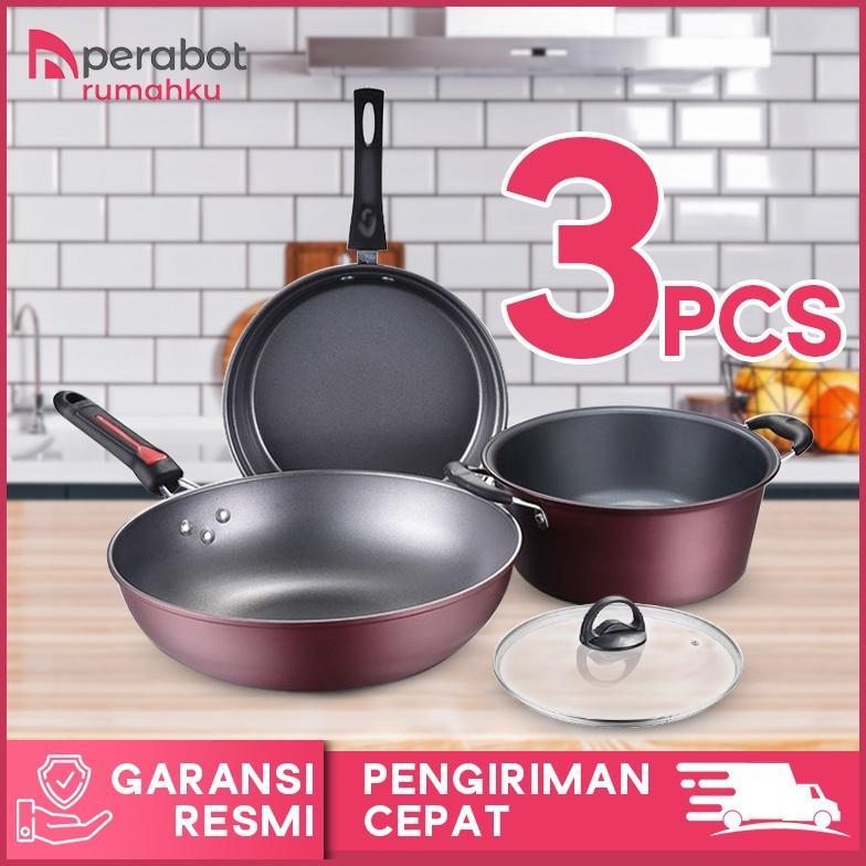 Panci Wajan Set 3 in 1 - Panci Set Lengkap 1042 - Panci Penggorengan Set