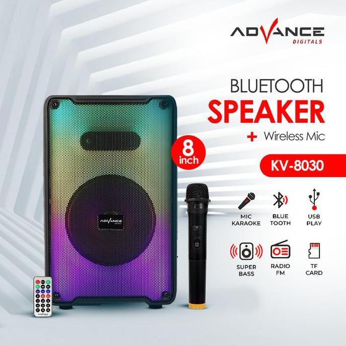 Ofwc- Advance Kv-8030 Portable Speaker 8'' Lampu Rgb Satu Mic Gratis Karaoke Dapat Disambungkan Ke T