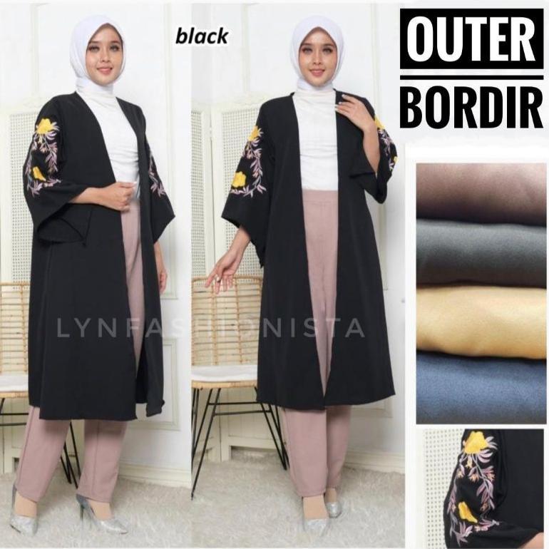 Promo Lynfashionista-Bordir Outer Wanita Fashion Muslim Kardigan Panjang Motif Bunga Outer Pantai Ka