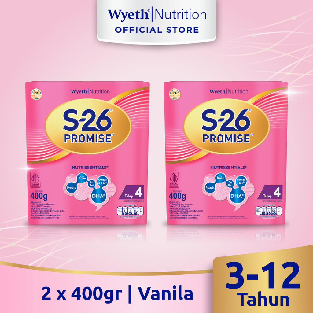 S-26 Promise Tahap 4 Vanila Susu Bubuk untuk Anak Usia 3-12 Tahun, Kotak 400 gr x 2 Pcs