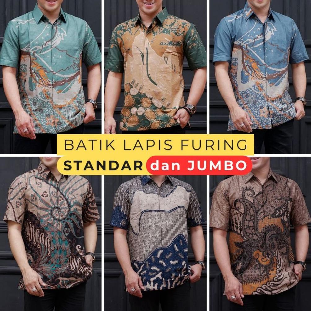CUCI GUDANG Kemeja Batik Pria Lengan PENDEK Lapis FURING Standar JUMBO Big Size XXXL 4XL Katun Batik