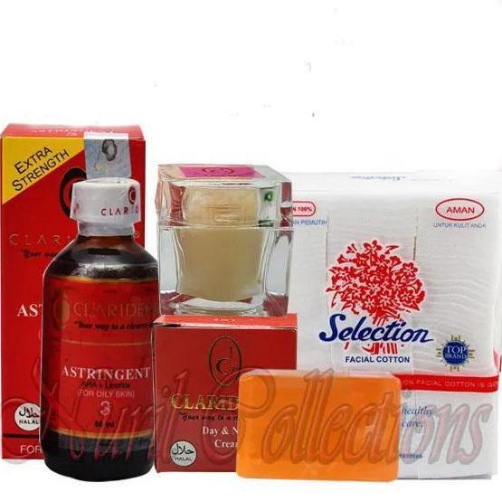 Shiner- Clariderm Paket 3In1 Plus Kapas - Krim  Clariderm , Sabun, Toner Clariderm Astrigent