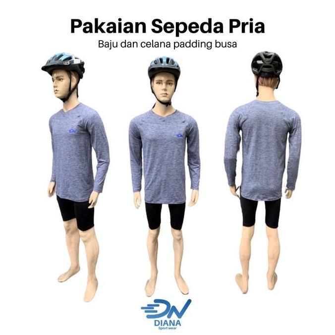 Set pakaian bersepeda pria celana sepeda padding busa dan baju sepeda