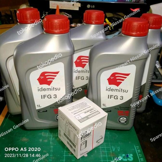 0W-20 Idemitsu Paket Oli 5 Liter + Filter Oli Nissan