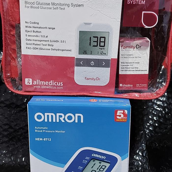 Paket Tensimeter Digital OMRON HEM 8712 & Cek Gula darah Family Dr.