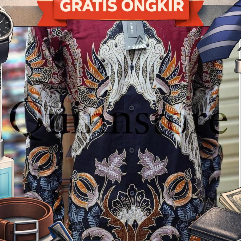 Alisan Kemeja Batik Lengan Panjang Slim Fit - Maroon - 1001