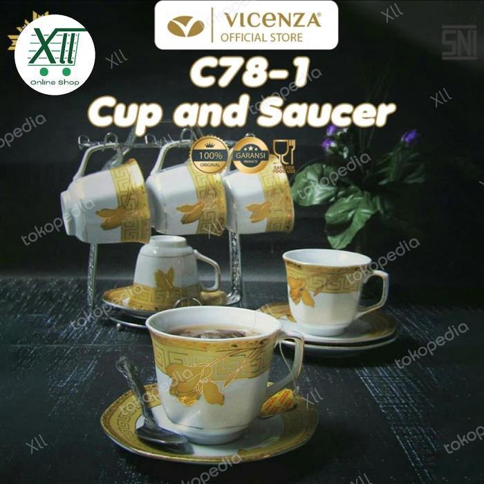 VICENZA C~78~1 Tea Cup Saucers Set 13 Pcs Cangkir & Tatak + Rak