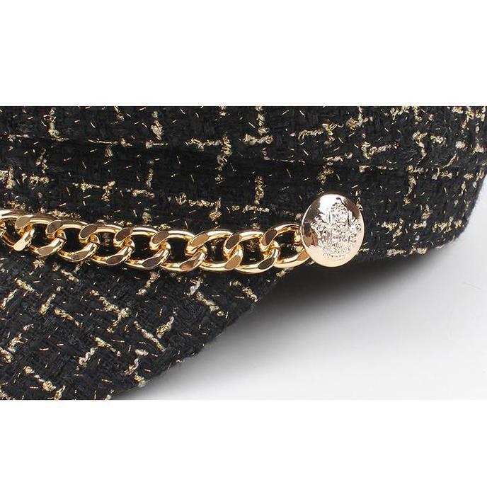 Cute- Topi Baret Wanita Rantai Oktagonal Bling Oktagonal Retro Tp-Oktachain Hitam Merah Putih