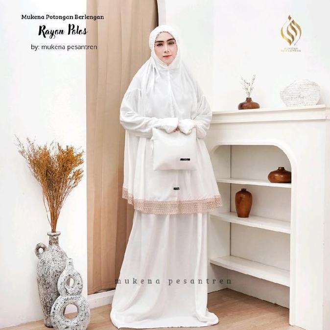 Otwkirim- Mukena Haji Umroh Potongan Berlengan Rayon Polos Mewah Nyaman Panjang Renda Muslim Dewasa 