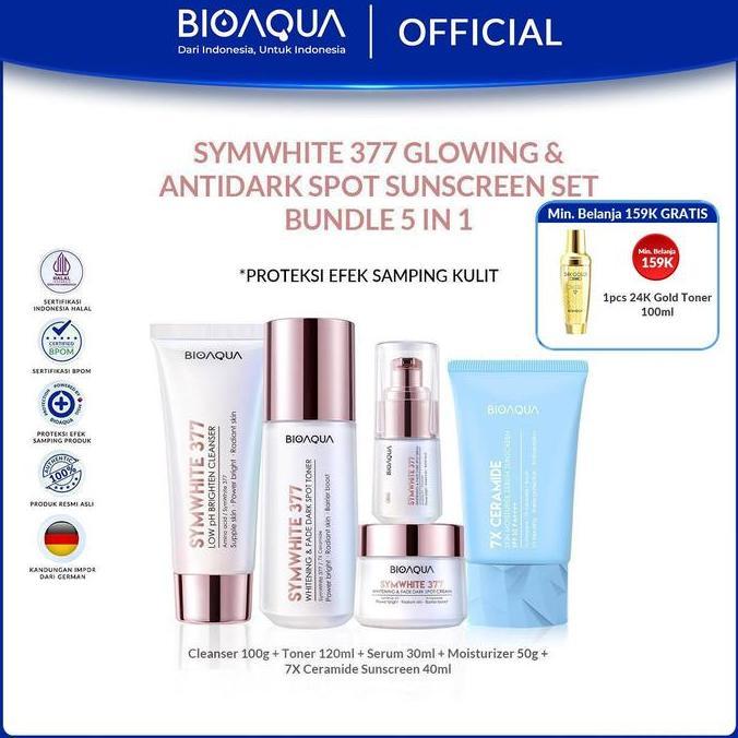 Cantikjamin Skincare 5 In 1 SetBioaqua Glowing Bringtening Wajah Glowing Basic Skin Care Sets 1 Pake