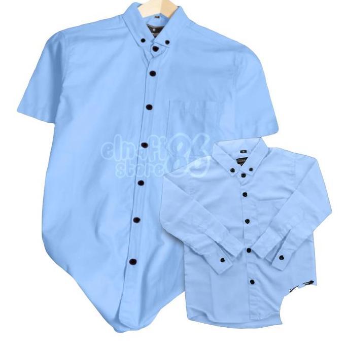Lansungkirim- Kemeja Katun Couple Ayah & Anak Lengan Panjang - Lengan Pendek - Biru Muda Softblue Bl