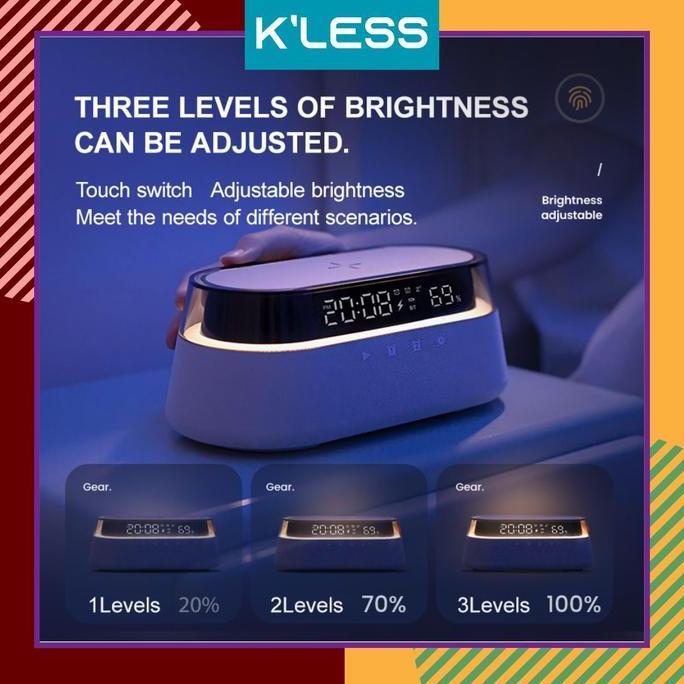 Jam Digital 7 in 1 Multifunction Alarm Clock with Wireless Phone Charging Bluetooth Stereo Speaker a