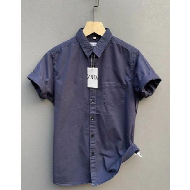 ORIGINAL KEMEJA ZARA POLOS PRIA LENGAN PENDEK / KEMEJA KRAH FASHION PRIA / KEMEJA SLIM TERBARU FULL 