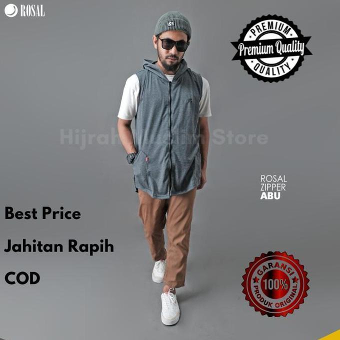 Rosal Baju Muslim Pria Rompi Sholat Koko Kurta Pakistan Hoodie Zipper Bahan Katun Baby Terry [terbai