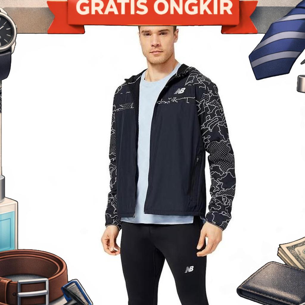 Nb Outdoor Running Water Resistant Jacket Original - Jaket Pria Windbreaker Branded