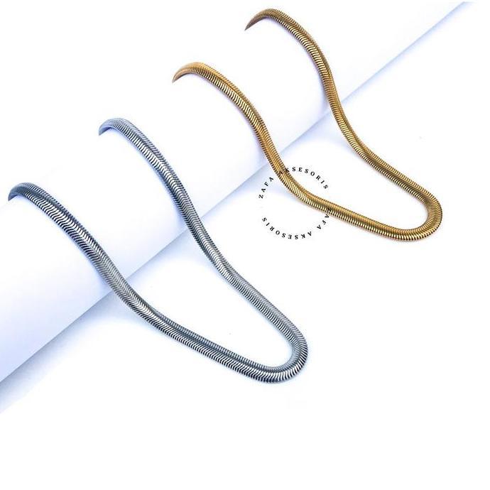 Goldsand- Zafa Kalung Titanium Pria Wanita Anti Karat Gepeng Lebar Silver Gold - Flat Kalung Titaniu