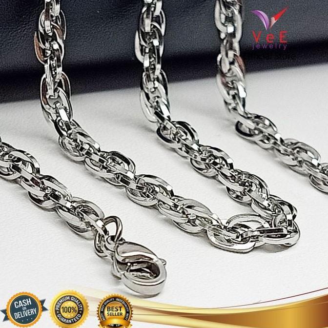 Goldsand- Kalung Titanium Stainless Steel Asli Perak Rantai Ulir 60Cm - Vee