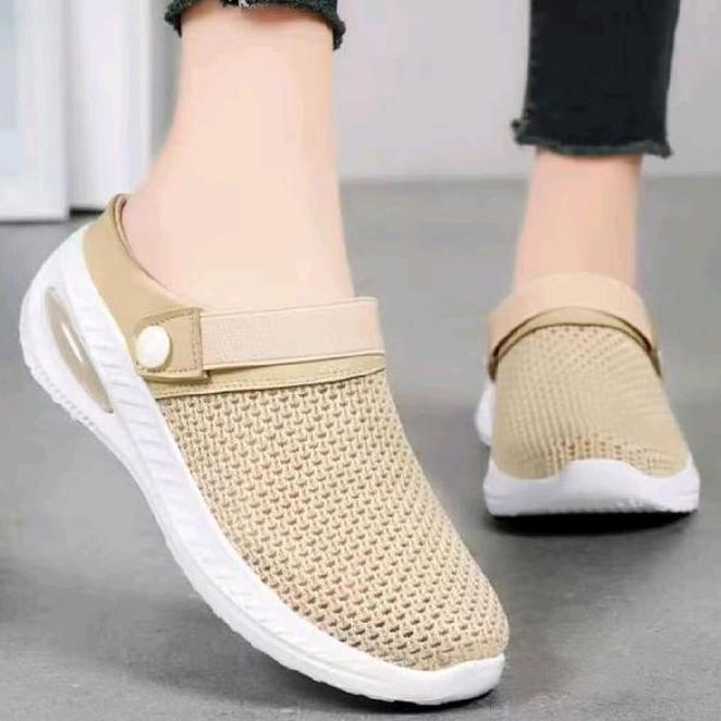 Sandal Sepatu Wanita Selop Sendal Cewek Flat Rajut  Sol Karet Anti Licin