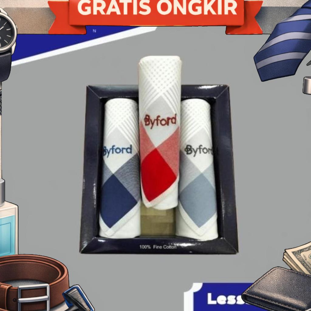 Saputangan Byford Isi 3 Pcs Katun Sapu Tangan Handkerchiefs X03