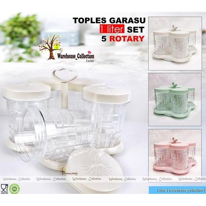 TOPLES BERPUTAR Set 6 & Set 5 Toples GARASU & MIZU 1 Liter //  Rotary Nampan Putar Plastik Akrilik /