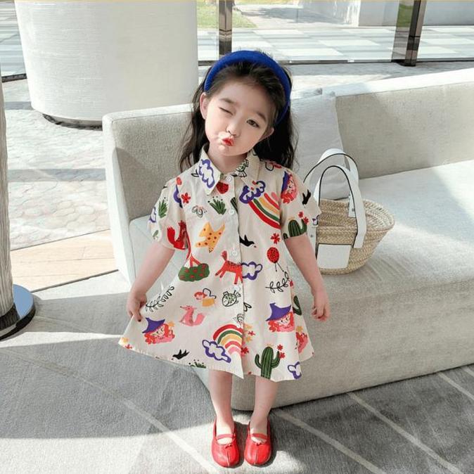 Promo Dress Kemeja Anak Perempuan Lengan Pendek Ala Korea Import Terbaru Diskon