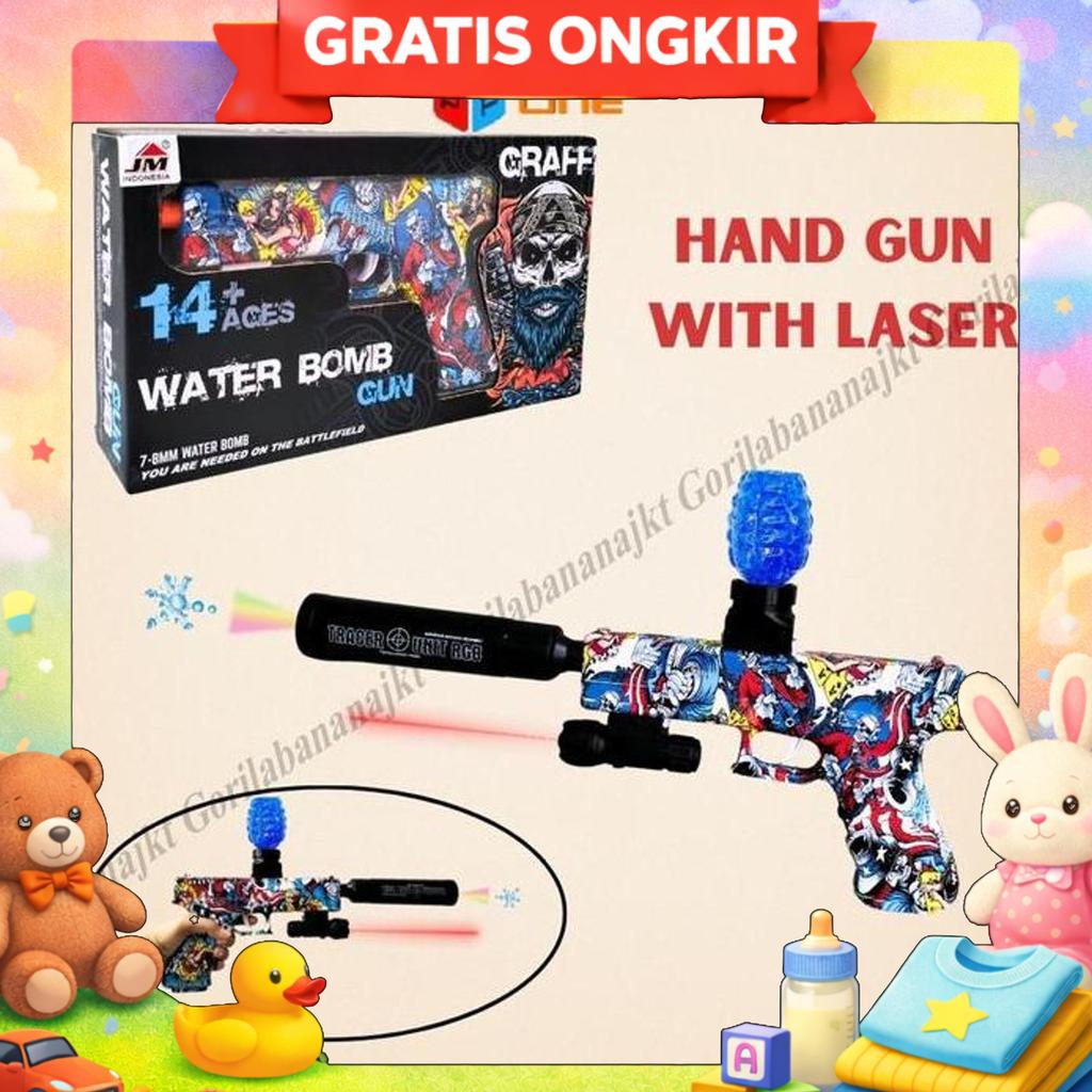 Mainan Watergel Handgun Electric Glow In The DarkWithLaser