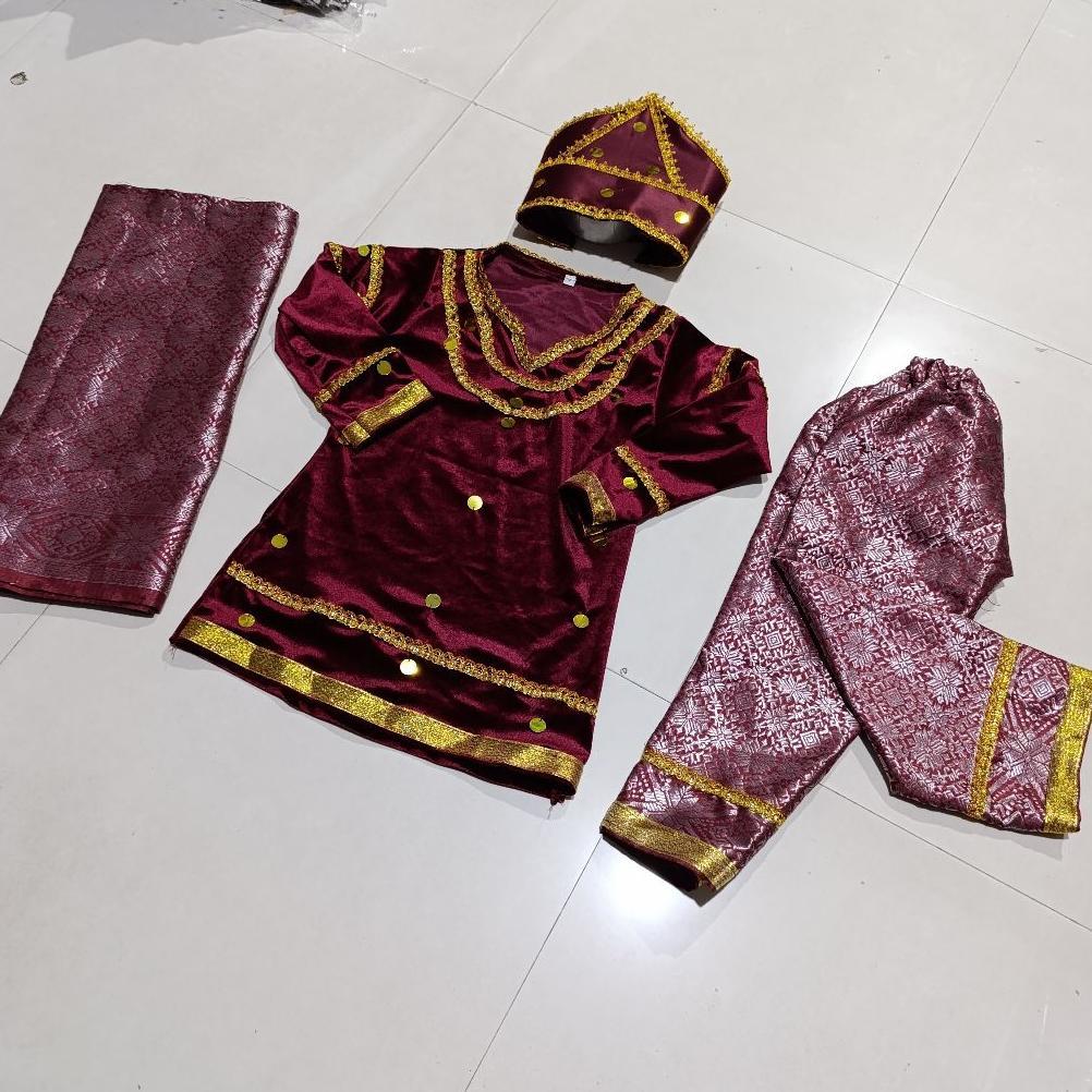 Setelan Baju Bludru Songket Adat Minang Anak / Kostum Anak Adat Padang Minang
