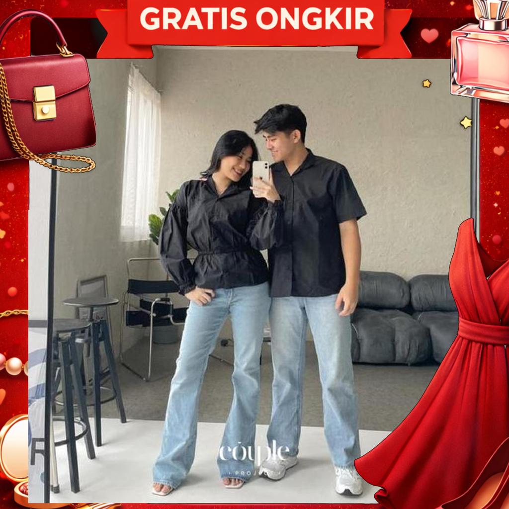Couple Project - Moza Couple Set Baju Pasangan Kemeja Katun Dan Atasan Blouse Wanita Katun Polos Sim