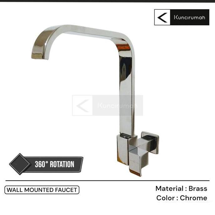 Keran air wastafel tembok / Kran kotak cuci piring dinding kuningan