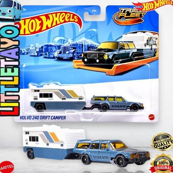 Hot Wheels Track Fleet Volvo 240 Drift Camper Diecast Truck Derek Transport Trailer Hauler Rig
