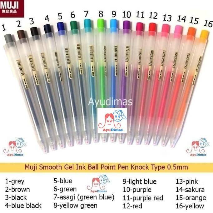 Whox- Muji Smooth Gel Ink Ballpoint Color Pen Knock Type - Pulpen 0,5