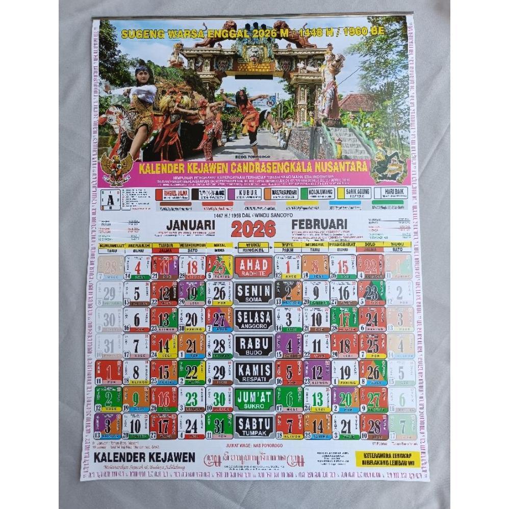READY Kalender 2026 : Kalender Jawa 2026 / Kalender Kejawen Candrasengkala Nusantara 2026