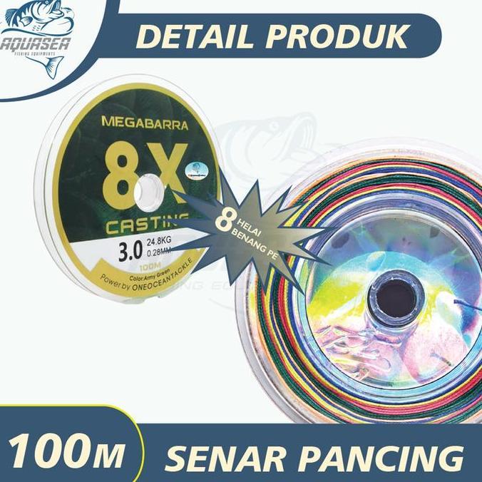 Fhistik- Aquasea - Tali Pancing Megabarra 100Meter Japan Pe Nilon 8X 100M 8 Helai Strengthen 45,5Kg 