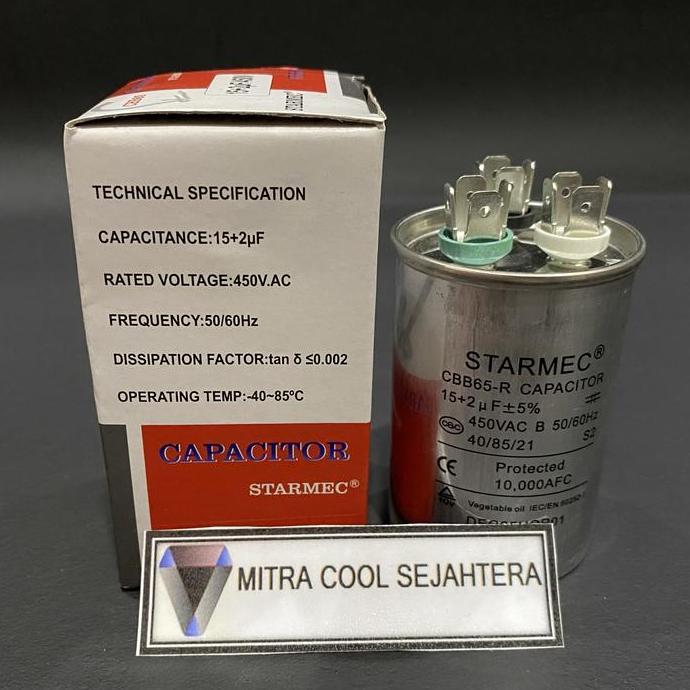 Kirimlangsung- Kapasitor Ac 15Uf + 2Uf Capasitor Ac Double 15+2 Uf Kapasitor Ganda 15