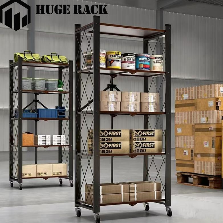 [ Tidak Ada Instalasi ] Rak Dapur Lipat Rak Besi Susun Serbaguna Rak Lipat Portable Roda Rak Penyimp