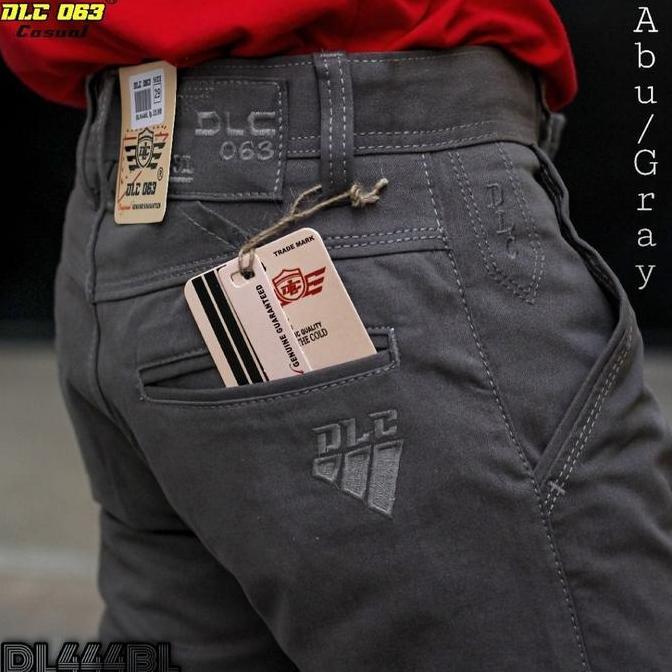 DLC063 Celana Panjang Kanvas Original Reguler Fit Pria Abu Cream Moka Bahan Premium Nyaman Cocok Gay
