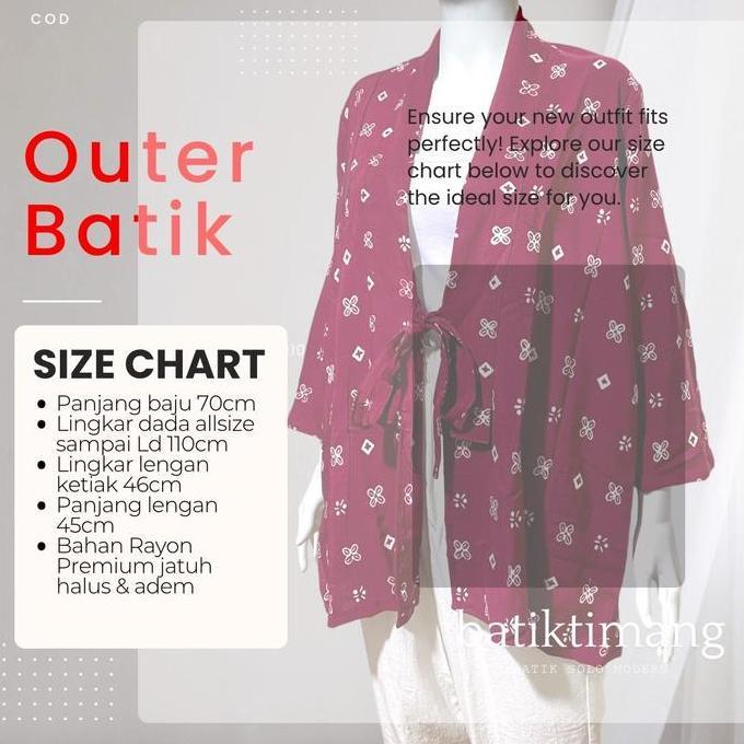 Thebest- Atasan Outer Cardigan Vest Batik Wanita Allsize Jumbo Ld 110cm Panjang 70cm Motif Bahan Ray